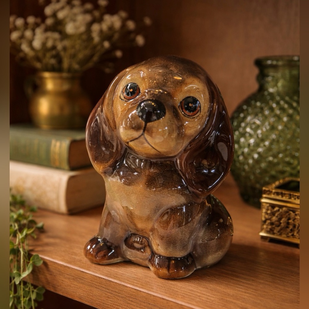 Vintage 1950-70’s, Ceramic Puppy Dog Figurine. 5”T. Mid-Century. G13